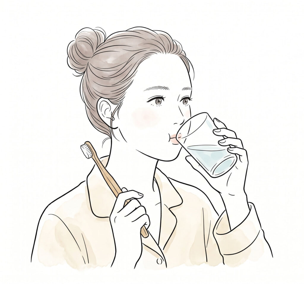 フッ素を洗い流してしまわないよう少量の水で口をすすぐことをおすすめする画像
