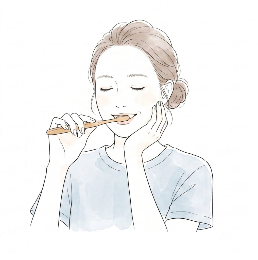 歯茎や葉の表面を傷つけないようにやさしく磨くことを説明する画像