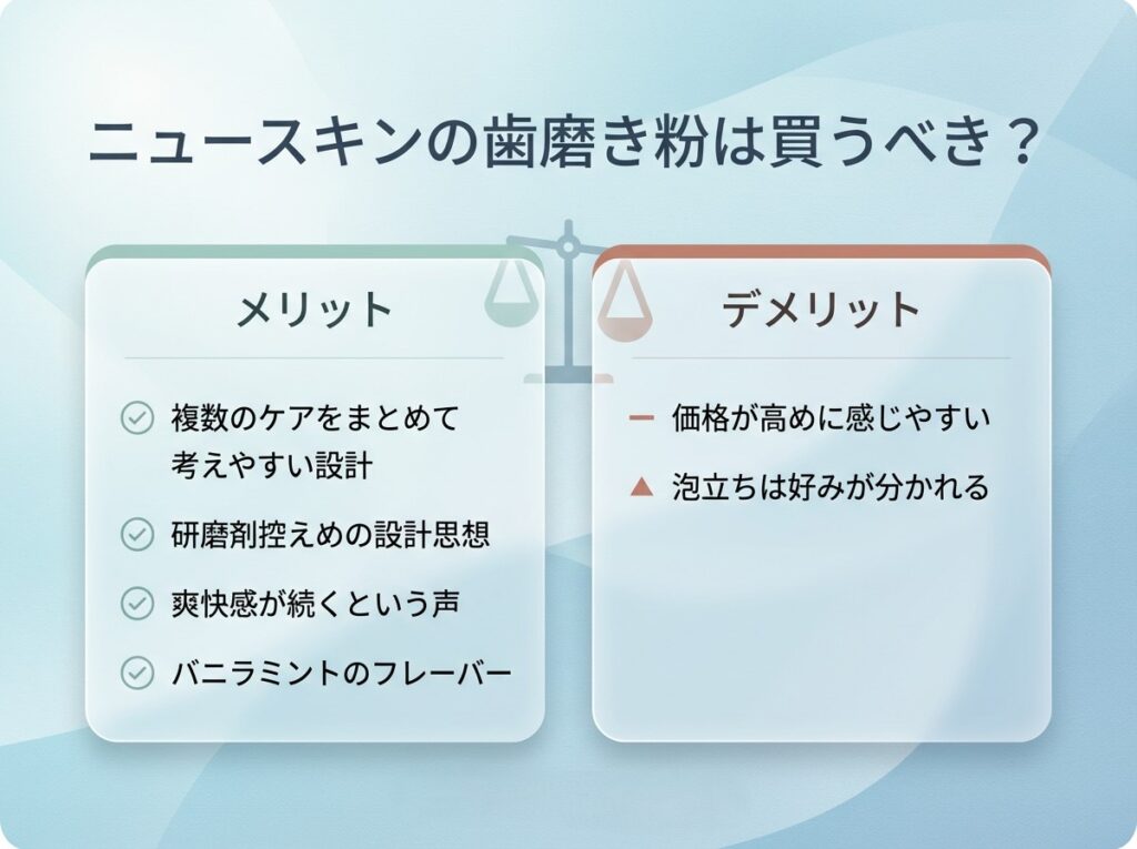 ニュースキン AP-24ホワイトニングトゥースペーストのメリットとデメリット比較図