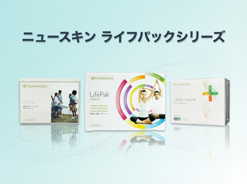 ニュースキン ライフパックシリーズ3製品（ライフパック／タブレット／ナノプラス）の比較イメージ