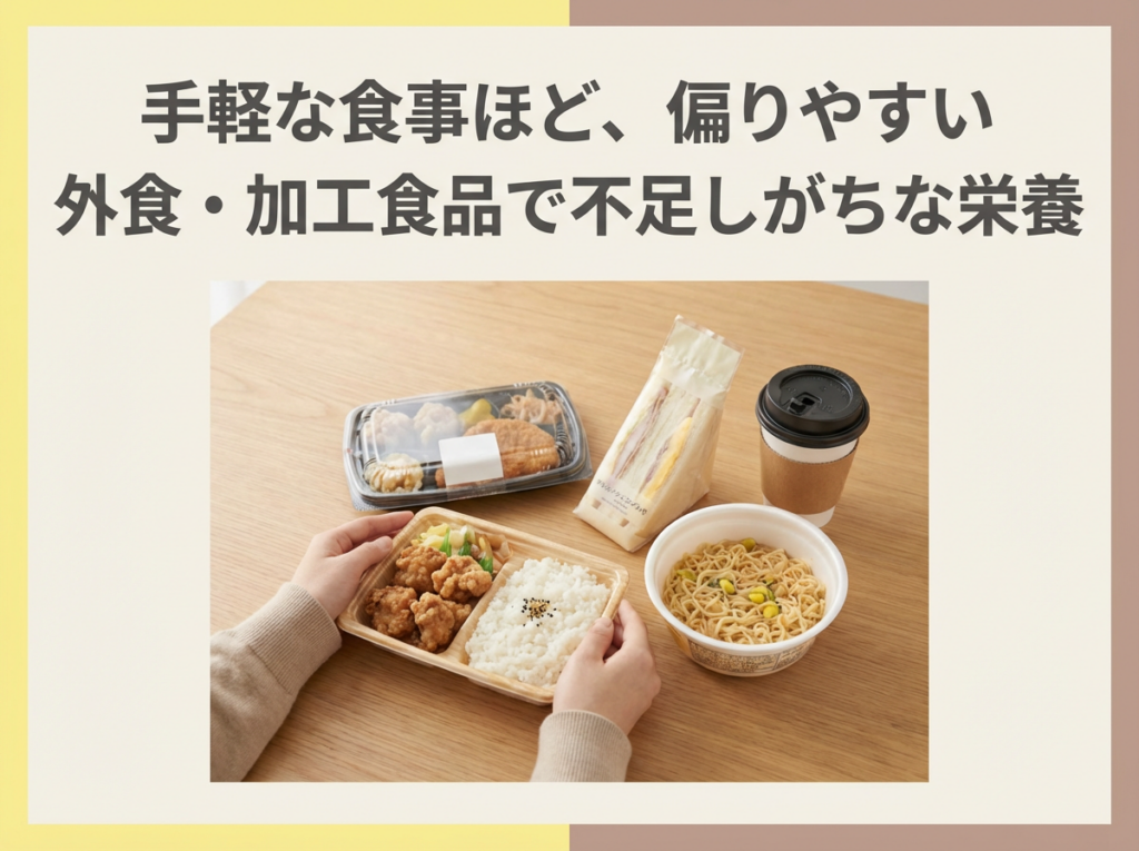 朝はパン、昼は外食、夜はコンビニ弁当など、手軽な食事ほど栄養が偏りやすい
