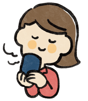 お茶を飲んで一息ついている女性のイラスト