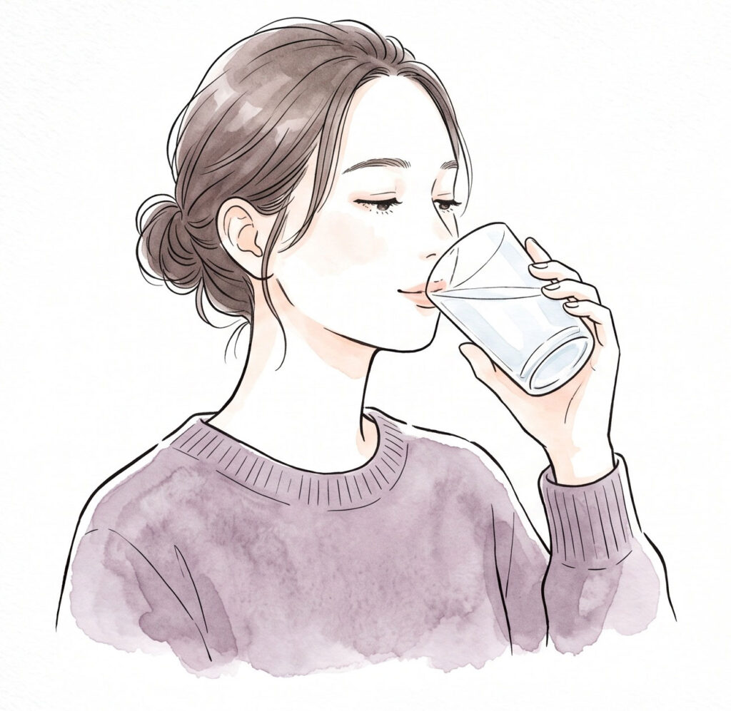 水分をこまめにとる習慣を示す水を飲む女性のイラスト