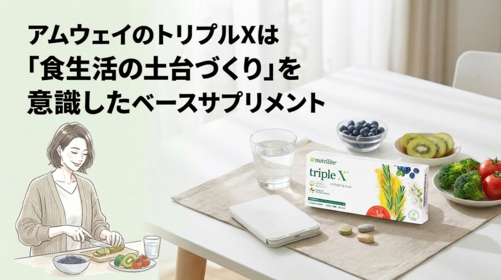 アムウェイ トリプルXは食生活の土台づくりを意識したベースサプリメントであることを説明した図解